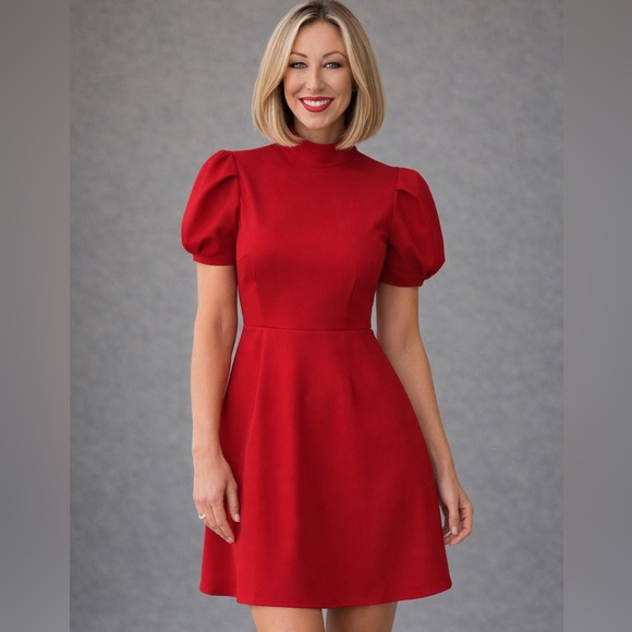 Dresses & Skirts - ❤️ Red High-Neck Puff Sleeve Mini Dress ❤️